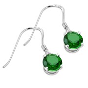 Green CZ Sterling Silver Dangling Earrings, e435